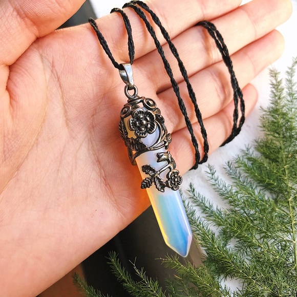 Opalite Crystal Antique Metal Pendant Necklace - Picture 3 of 5